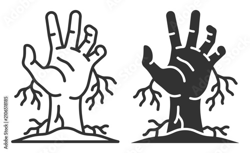 Quadro su tela hand tree line art and solid vector icons set, nature and human body concept ill