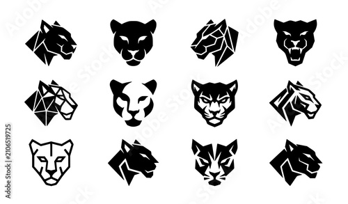 Canvas Print Modern Black and White Panther Logo Set Vector Collection with Minimal Wild Cat