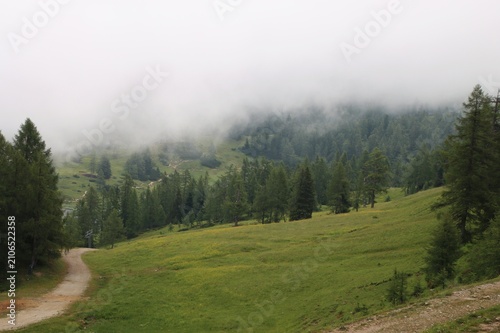 Fog on the mountain peaks in Austria.
