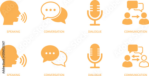 Bild auf Leinwand Dialogue and verbal communication concept line icons set