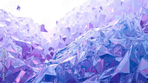 Abstract Purple Crystal Landscape with Geometric Shapes and Light