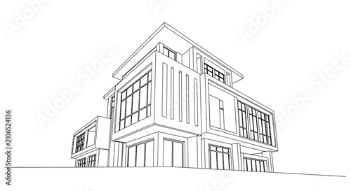Modern House Architectural Drawing Line Silhouette building
