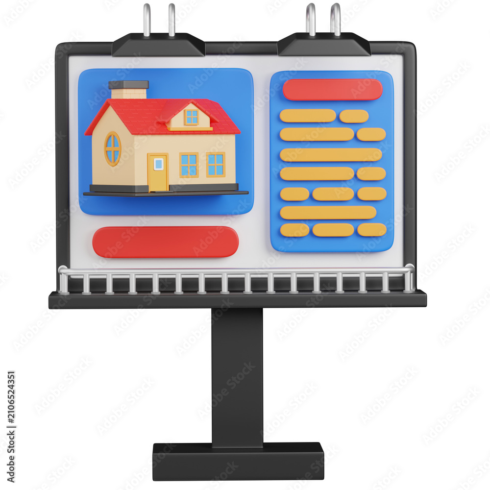 Obraz premium 3D render Billboard with House annoucement for sale Icons Isolated