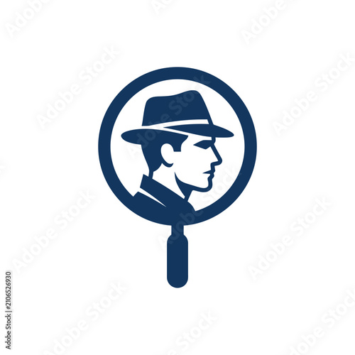 Canvastavla Man in hat magnifying glass silhouette.