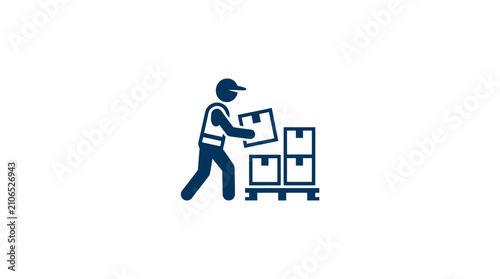 Fotografie Man pushing a loaded hand truck.