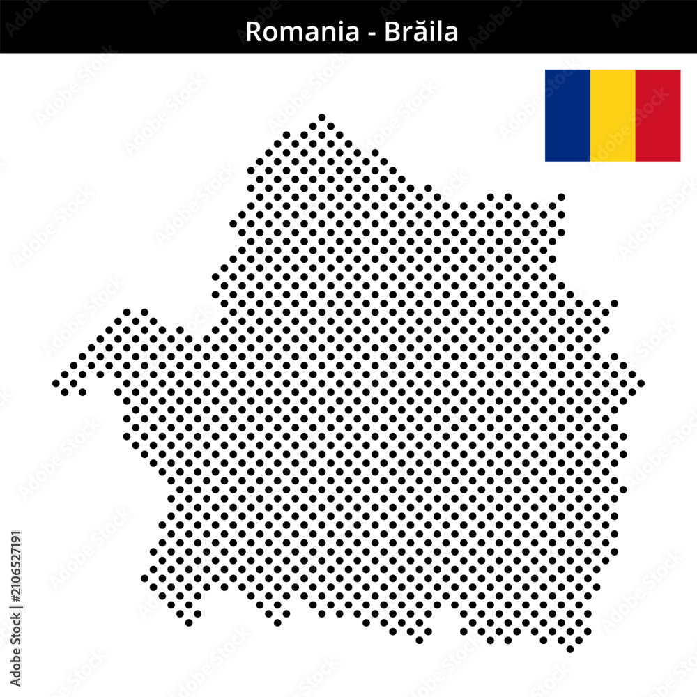 Fototapeta premium Map of Romania region Brăila in medium sized cross shaped dots