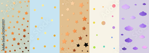 Fotografie Set stars dots heart cutout polka pattern collage vector background
