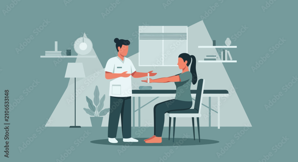 Fototapeta premium Physical Therapist Measuring Patient's Arm Circumference for Rehabilitation