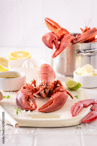 Obraz na plátně Cooked and tasty lobster as a low-calorie meal.