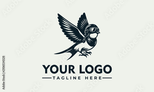 Tableau sur toile Vintage Emblem Featuring a Flying Swallow Bird Wearing Aviator Goggles for Profe