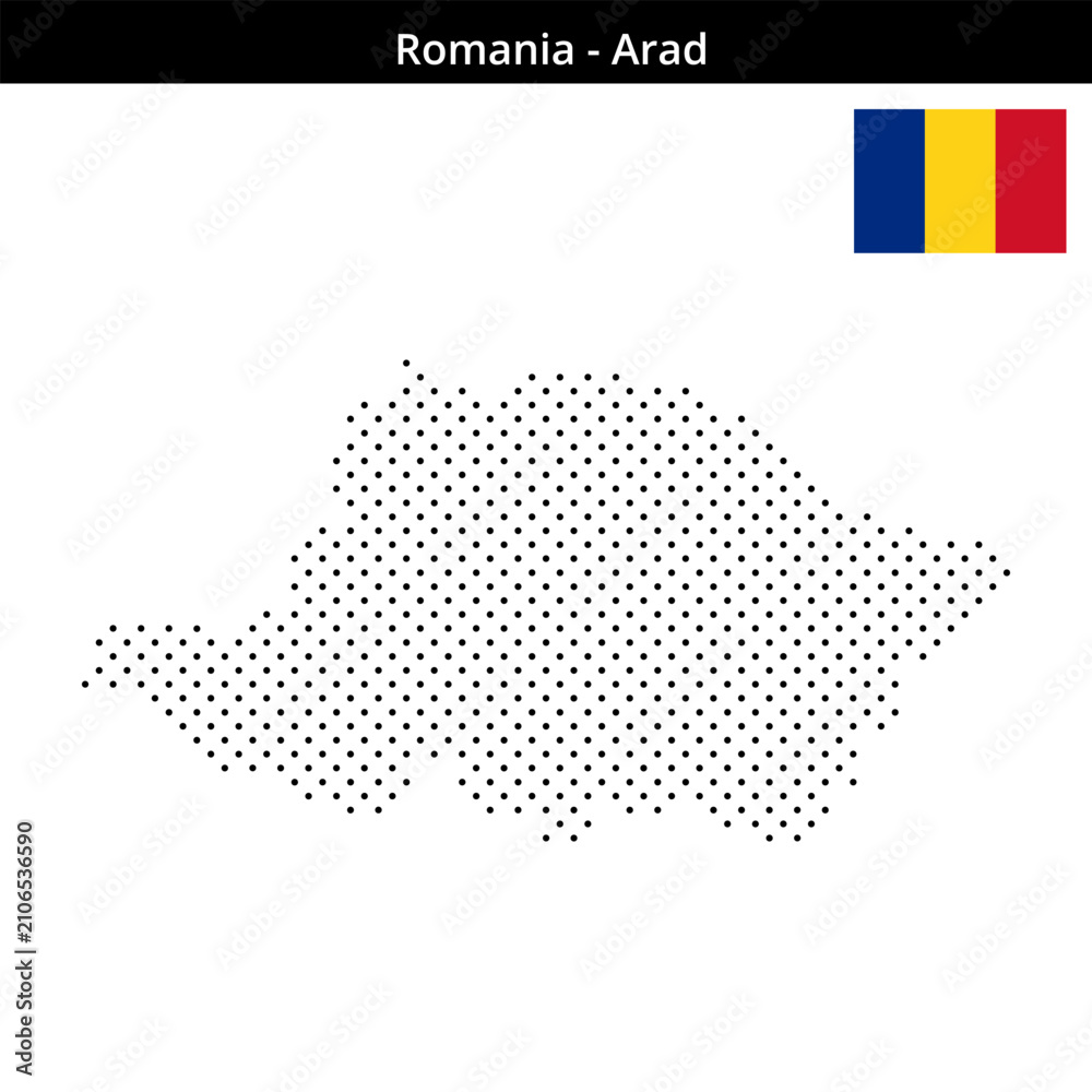 Fototapeta premium Map of Romania region Arad in small cross shaped dots