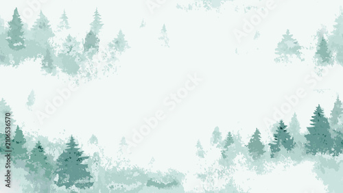 Fotografía Watercolor forest scene with muted green tones and a spacious white background f