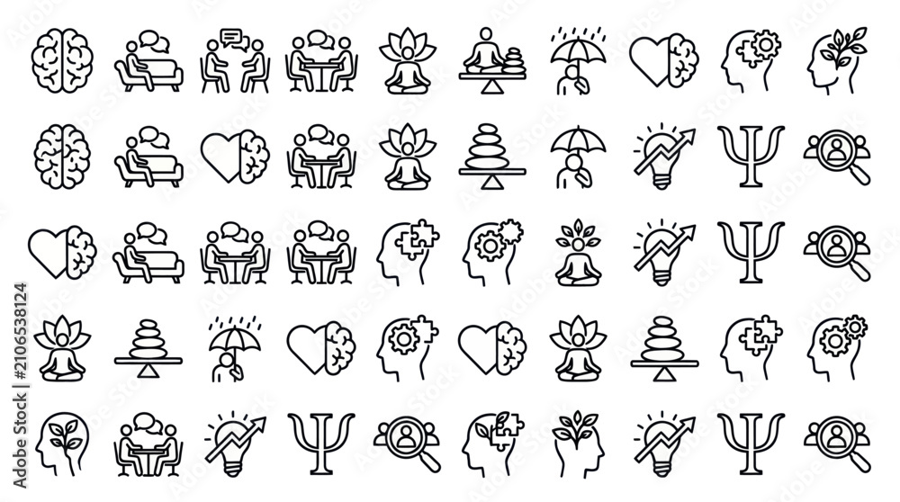 Obraz premium Psychology and mental health icon set.
