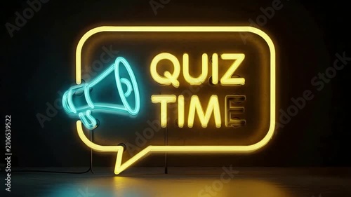 A neon sign shaped like a speech bubble with a megaphone and the words 