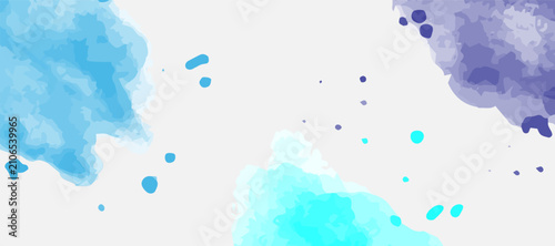 Abstract watercolor background with blue and turquoise paint splashes