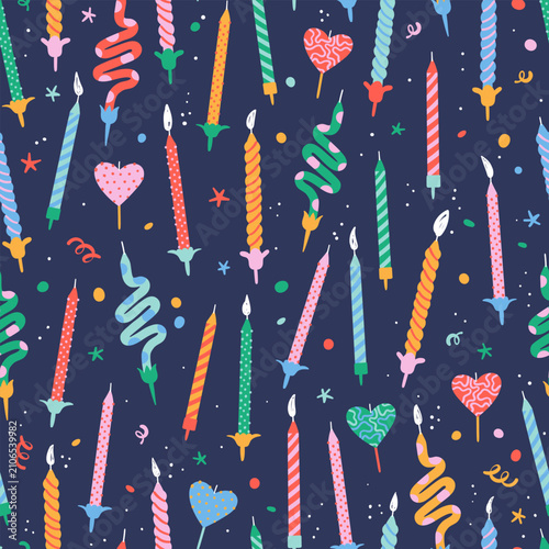 Fun hand drawn party seamless background with birthday candles, great for birthday parties, textiles, banners, wallpapers, wrapping - vector design