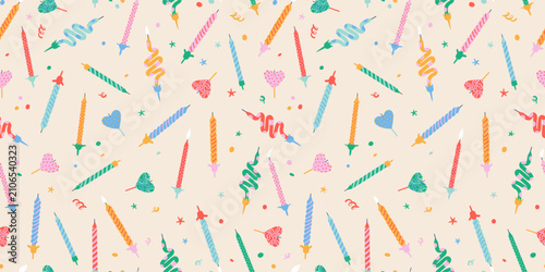 Fun hand drawn party seamless background with birthday candles, great for birthday parties, textiles, banners, wallpapers, wrapping - vector design