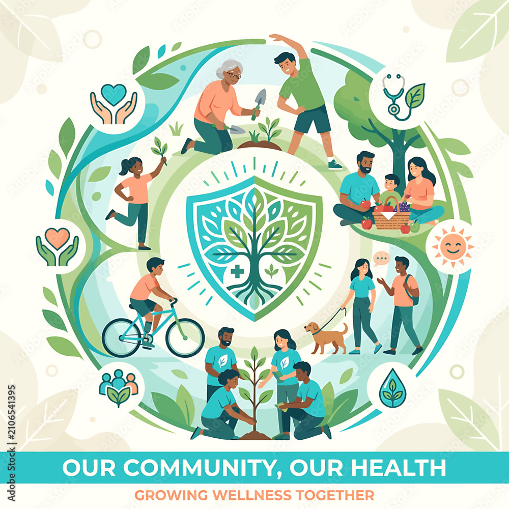 Naklejka premium Diverse group of people promoting community health and wellness 1.