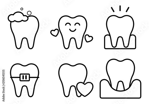 Outline Dental Care Vector Set Icons for Oral Health and Dentistry
