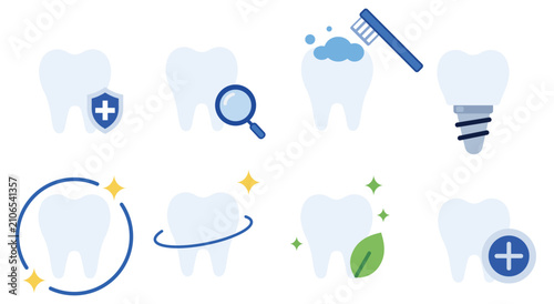 Dental Care Flat Vector Set Icons for Oral Health and Dentistry