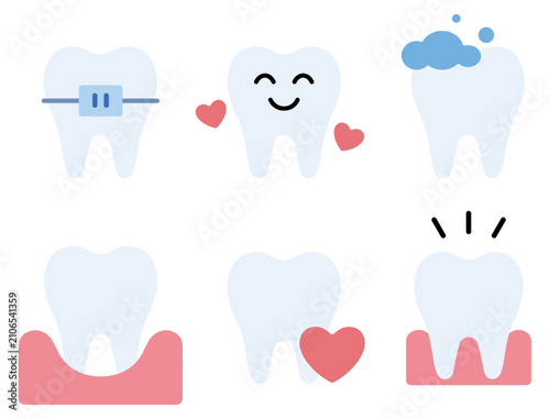 Dental Care Flat Vector Set Icons for Oral Health and Dentistry