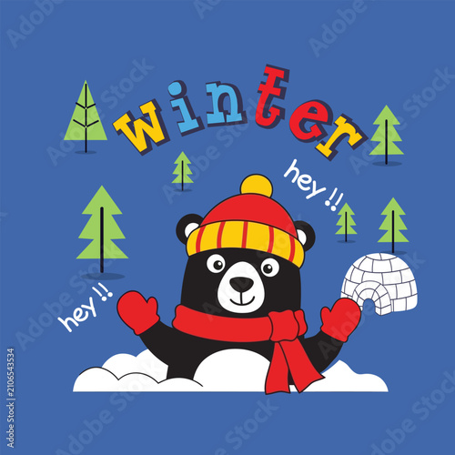 Cute Winter Bear Snowy Forest Holiday Design
