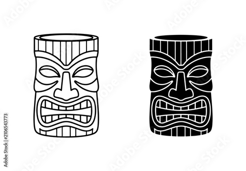 Fotografi Tiki Mask Vector Icons, Tribal Face Symbols, Polynesian Art, Tropical Decor Elem