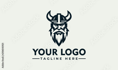 Valokuva Viking Warrior Logo Design with Horned Helmet and Beard for Sports or Gaming Bra