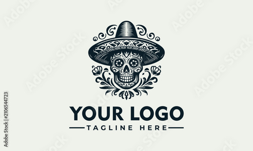 Foto Elegant Mexican Sugar Skull Illustration with Ornate Sombrero for Traditional Da