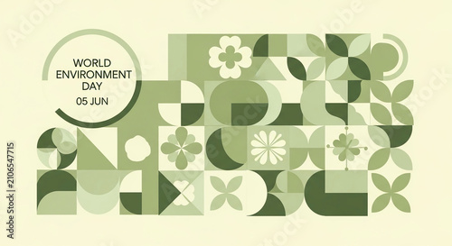 World Environment Day graphic with geometric pattern and nature motifs, representing environmental awareness and sustainability, perfect for campaigns.