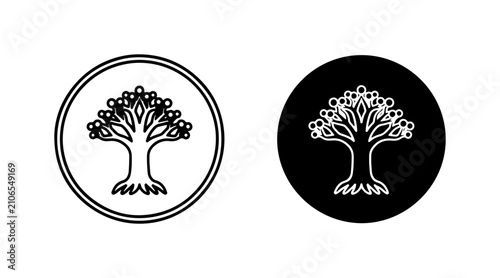 Tableau sur toile Tree of Life Icons, Circular Emblem, Organic Growth Symbol, Nature Emblem, Black