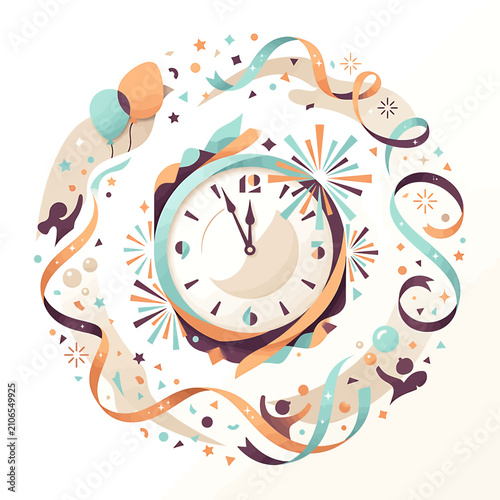 Obraz na płótnie Colorful Celebration Clock with Confetti and Streamers.