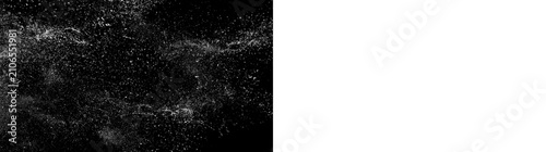 White water splash and fine spray texture. Dynamic liquid droplets isolated on black and transparent backgrounds. Abstract mist overlay element