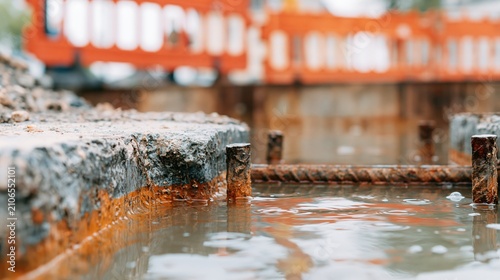 Urban Construction Site with Water Reflection