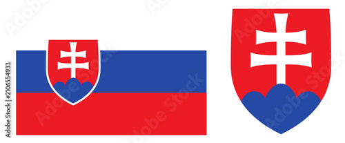Cuadro en lienzo Slovakia Flag and Coat of Arms with Double Cross and Heart Shield