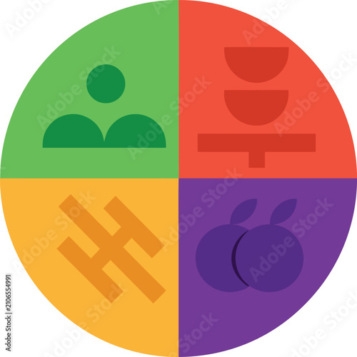 Colorful Pie Chart with Four Distinct Sections and Icons
