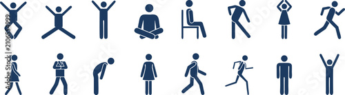 Collection of Blue Human Silhouette Icons Showing Various Postures and Gestures