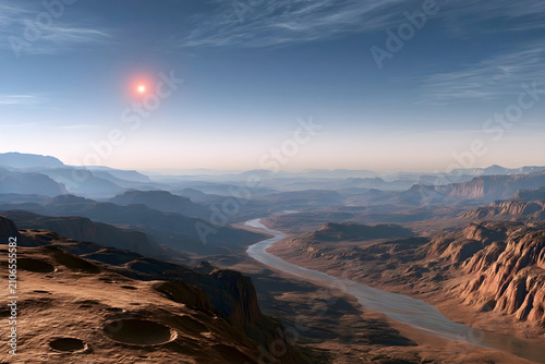lllustration de l'exoplanète habitable LHS 1140 b, une super-Terre située à 48.9 années-lumière dans la constellation de la Baleine évoluant autour d'une étoile naine rouge.