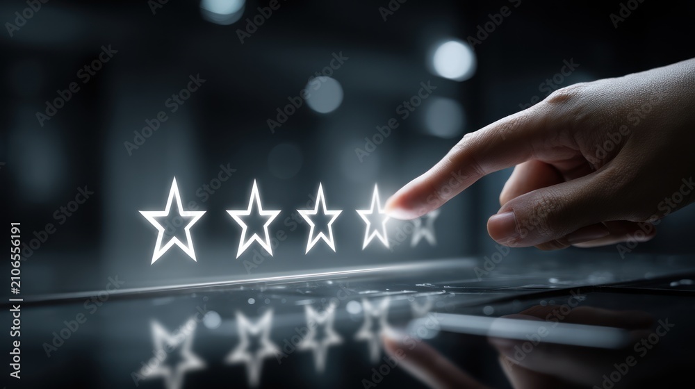 Fototapeta premium Rating concept with hand touching stars