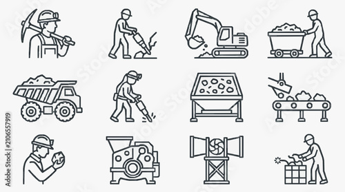 Cuadro en lienzo Industrial Mining Equipment and Labor Process.
