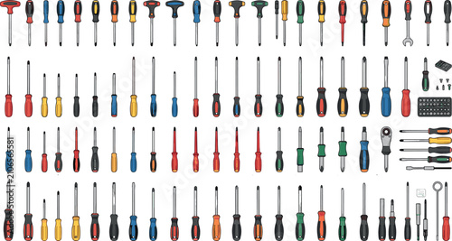 Canvastavla Massive collection of professional screwdrivers manual hand tools flathead phill