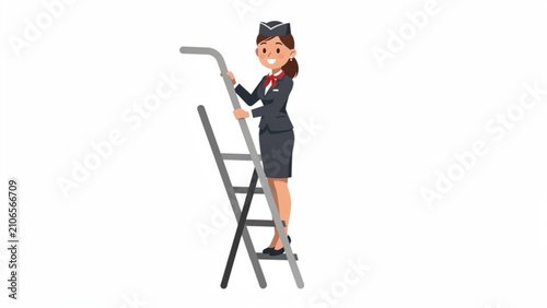 businesswoman climbing ladder in professional attire holding a document ready for workplace success