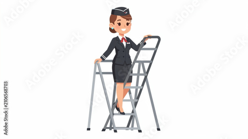 Businesswoman Climbing Stepladder in Office Setting Representing Growth and Progress Professional Female in Suit with Briefcase