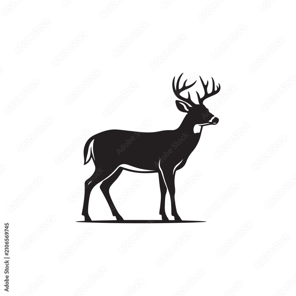 Fototapeta premium Whitetail deer silhouette vector flat illustration design.etsy