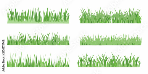 Vászonkép Green Grass Tufts Vector Illustration On White Background