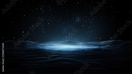 A deep blue night sky with white stars and a bright blue light in the center.