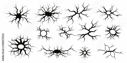 Quadro su tela Crack Illustrations Set Black Silhouettes On White Background