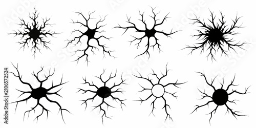 Foto Black Crack Illustrations Set On White Background
