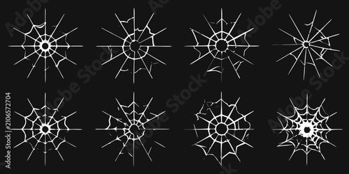 Foto Cracked glass patterns collection white lines on black background