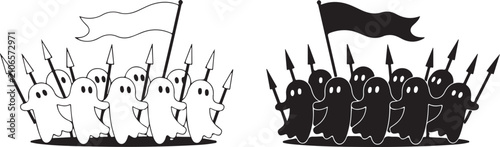 Fényképezés Ghost armies battling with flags and spears